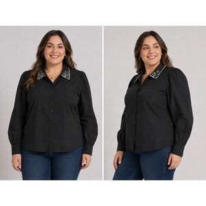 Marc New York Women Blouse XL Black Button Down Sequin Dark Academia Baddie NWT